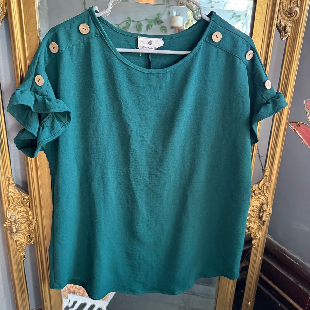 Chic Teal Button-Detail Blouse - Picture 1 of 3